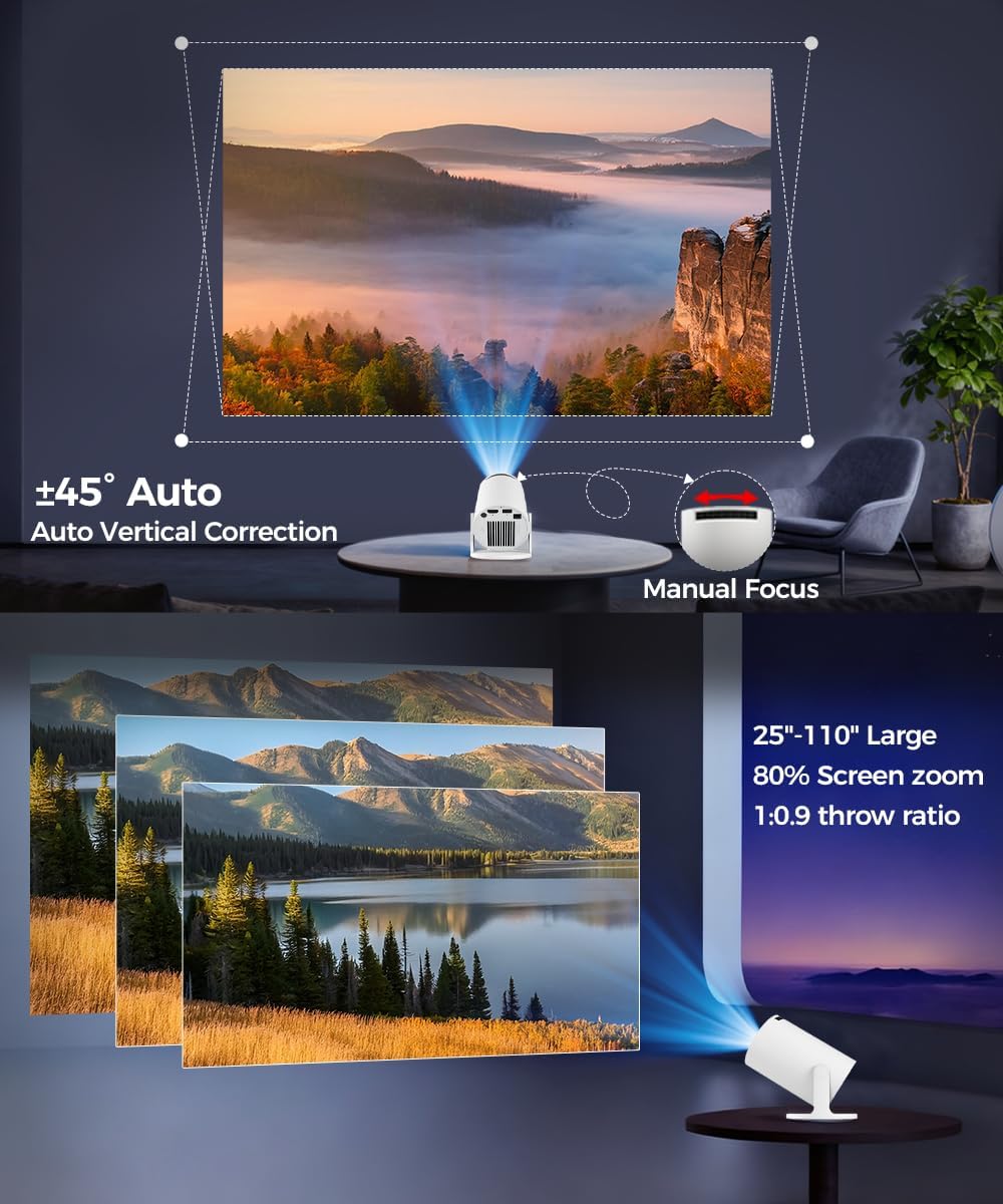 Magcubic Mini Beamer 4K Unterstützt Android 14, Smart Projector 5G WiFi 6 BT 5.4, Mini Projektor Full HD 1080P Unterstützt 200ANSI 8000L Auto Horizontal Trapezoid Correction (weiß)
