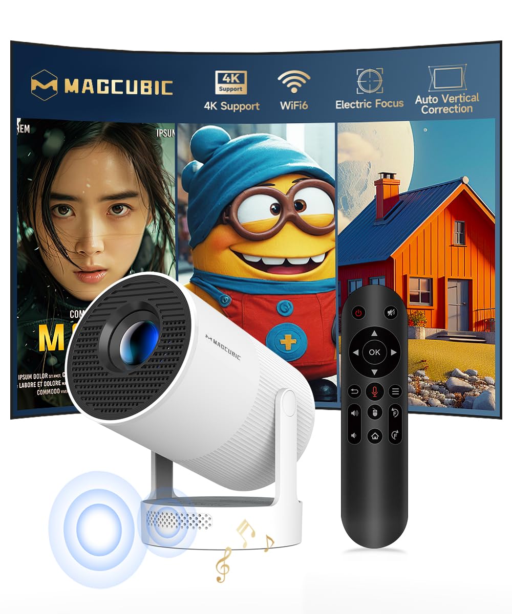 Magcubic Mini Beamer 4K Unterstützt Android 14, Smart Projector 5G WiFi 6 BT 5.4, Mini Projektor Full HD 1080P Unterstützt 200ANSI 8000L Auto Horizontal Trapezoid Correction (weiß)